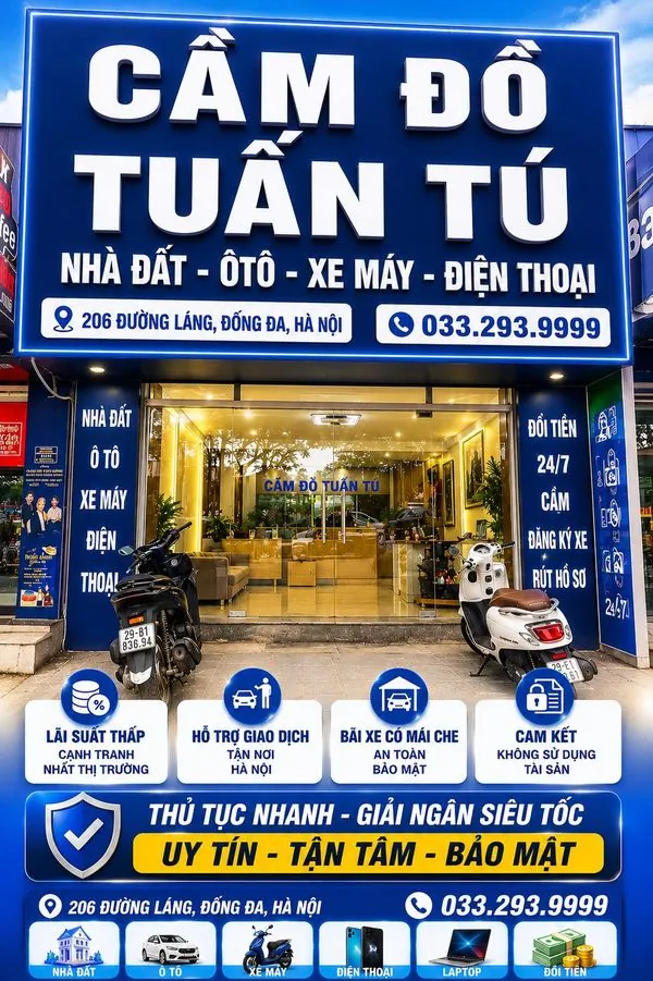Mặt tiền cửa hiệu Cầm Đồ Tuấn Tú tại 206 Đường Láng, Hà Nội